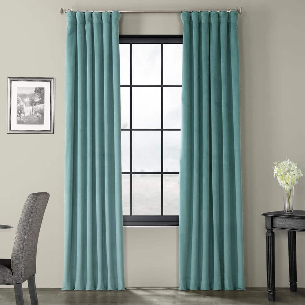 Exclusive Fabrics Furnishings Aqua Mist Velvet Rod Pocket Blackout Curtain 50 In W X 120 In L Vpch 140803 120 The Home Depot