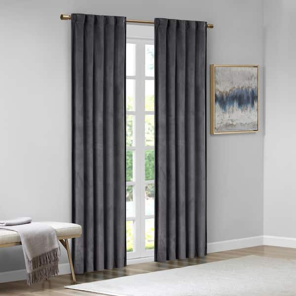 510 Design Garett Charcoal 37 in. W x 84 in. L 2-Piece Room Darkening Rod Pocket/Back Tab Window Panel Pair