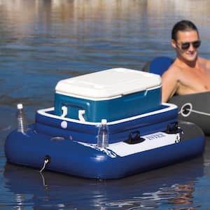 Blue Rectangular Vinyl Inflatable Pool Mega Chill II Floating 72-Can Coolers with Lids (2-Pack)