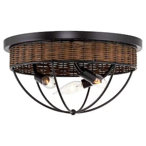 Dunmore 14 in. 3-Light Oil-Rubbed Bronze Farmhouse Flush Mount with Open Dome Style Metal Shade, No Bulb Included
