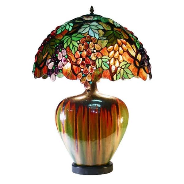 Warehouse of Tiffany 24 in. Grape Multicolored Brown Table Lamp