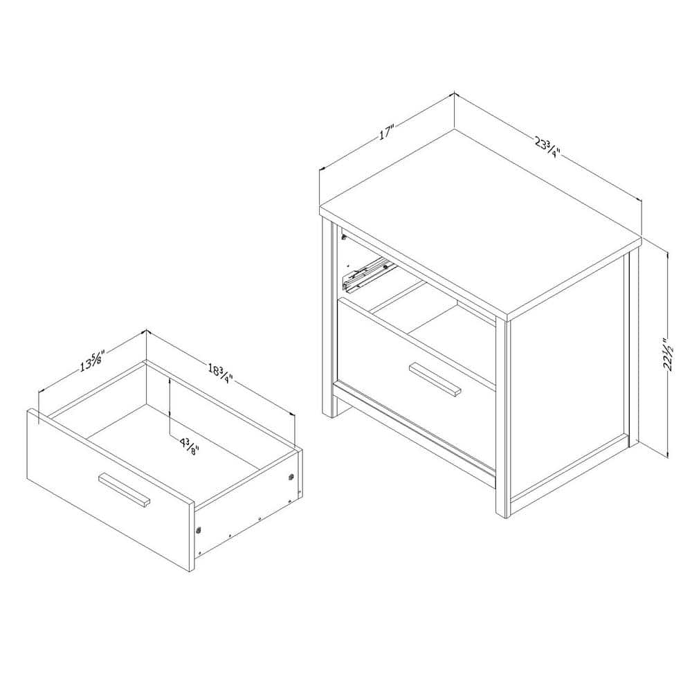 Natural Walnut 2-Drawer Nightstand with Black Handles