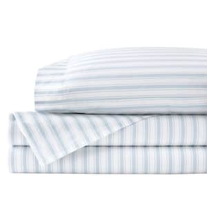 Cotton Percale Crystal Bay Blue and White Stripe 3-Piece Twin/Twin XL Sheet Set