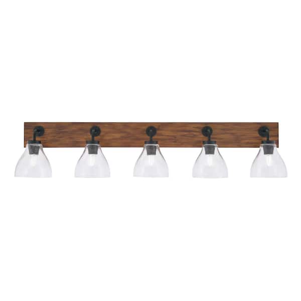 Unbranded Kirby 47 in. 5 Light Black and Painted Wood-look Vanity Light with 6.25 in. Clear Bubble Glass Shades No Bulbs Included