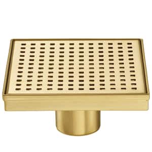 4 in. Square Stainless Steel Shower Drain with Square Hole Pattern and Zirconium Gold Plating