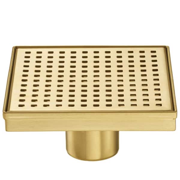 Elegante Drain Collection 4 in. Square Stainless Steel Shower Drain with Square Hole Pattern and Zirconium Gold Plating