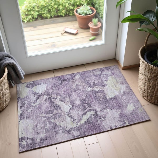 Mayfield Premium Machine Washable Abstract AMF1381 Lavender 2 ft. x 3 ft. Area Rug