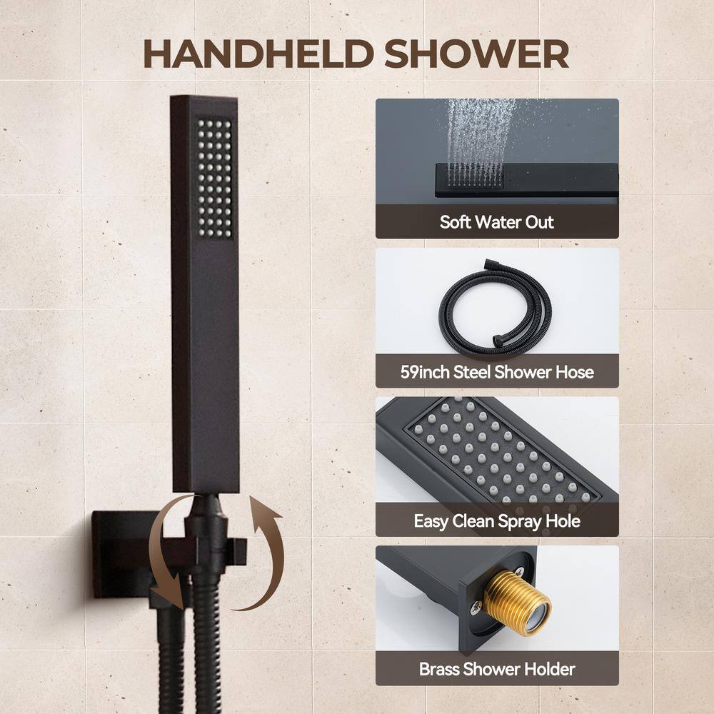 Matte Black 12" Dual Square Wall Mounted Shower System with Body Jets