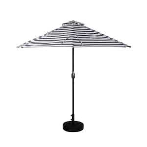Fiji 9 ft. Market Half Patio Umbrella with Black Round Base in Black/White Stripe