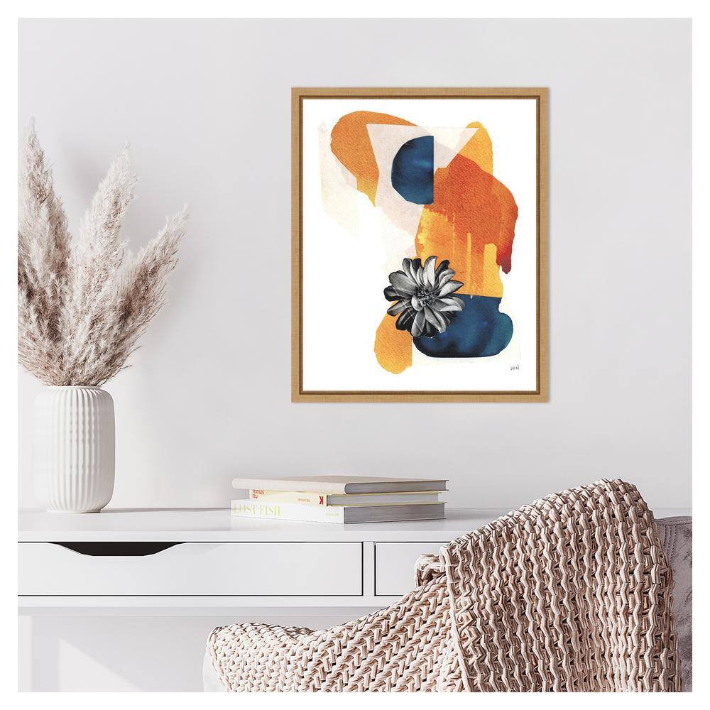 Lindsey Newman Abstract Orange and Blue Canvas Art with Maple Frame