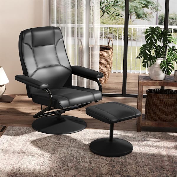 Black PVC Leather 360° Swivel Recliner Chair Lounge Accent Armchair with Ottoman