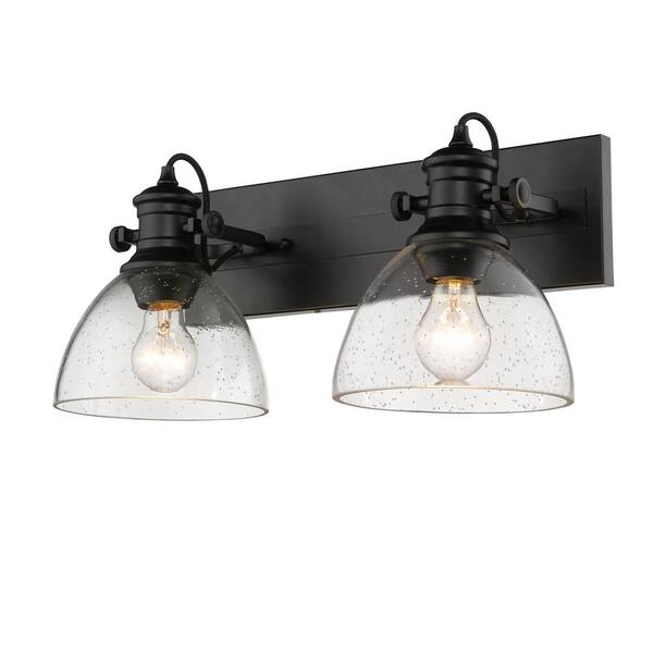 Hines 2-Light Black and Seeded Glass Bath Light Hines 2-Light Black and Seeded Glass Bath Light