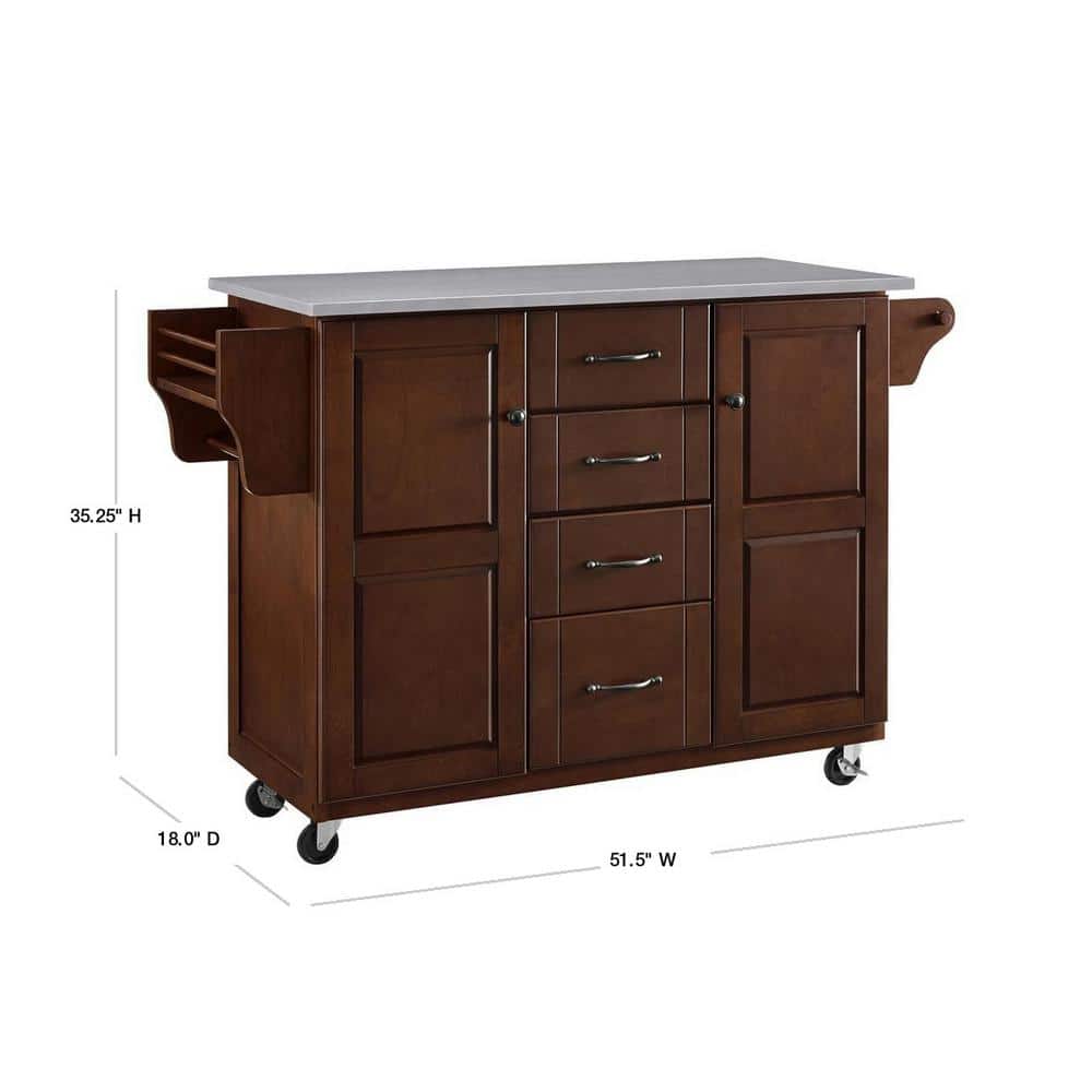 Mahogany and Stainless Steel Kitchen Cart with Spice Rack