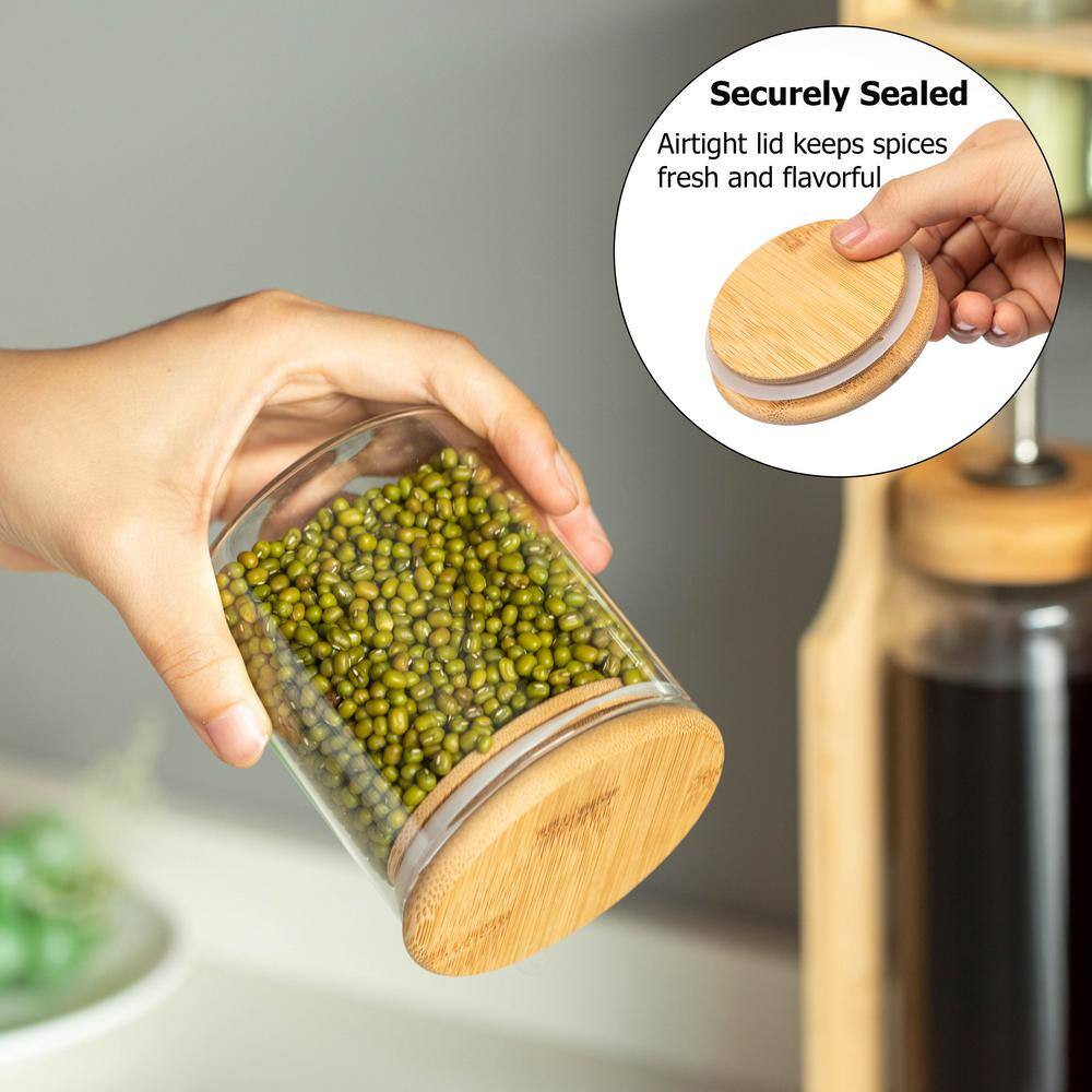 3-Tier Bamboo Spice Rack with Airtight Jars and Dispensers