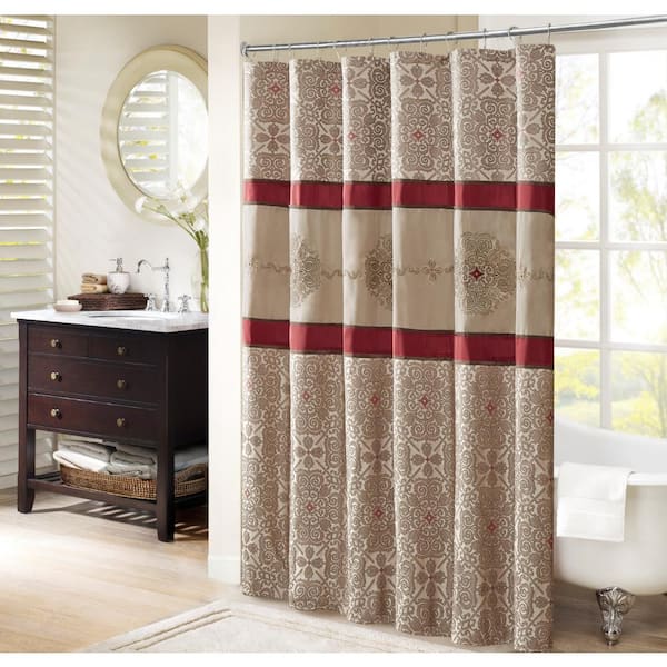 Madison Park Blaine Red 72 in. Embroidered Shower Curtain