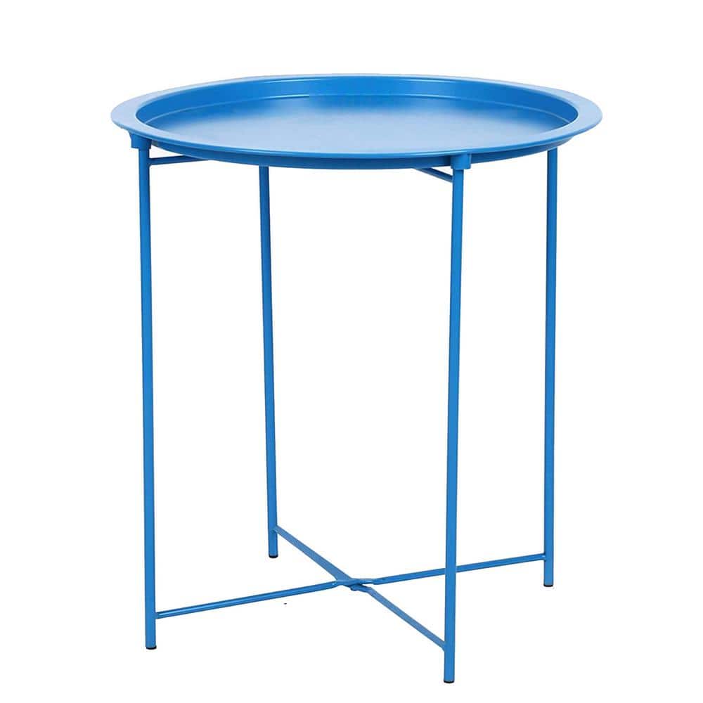 FORCLOVER Blue Metal Outdoor Side Table Accent Table End Table