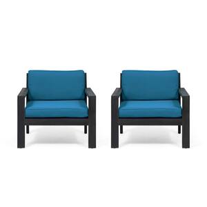 Santa Ana Dark Grey Removable Cushions Wood Outdoor Patio Lounge Chair with Dark Teal Cushions (2-Pack)