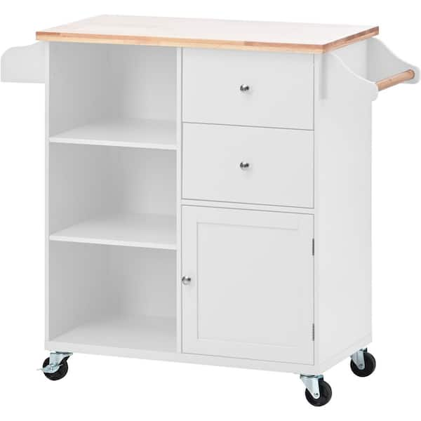 Codesfir Kitchen Island Cart on Wheels with Storage Drawers and Cabinets,  Kitchen Cart with Rubberwood Countertop, Lockable Casters, Adjustable  Shelves, L48xW18xH36 Inches, Easy Assembly, White 