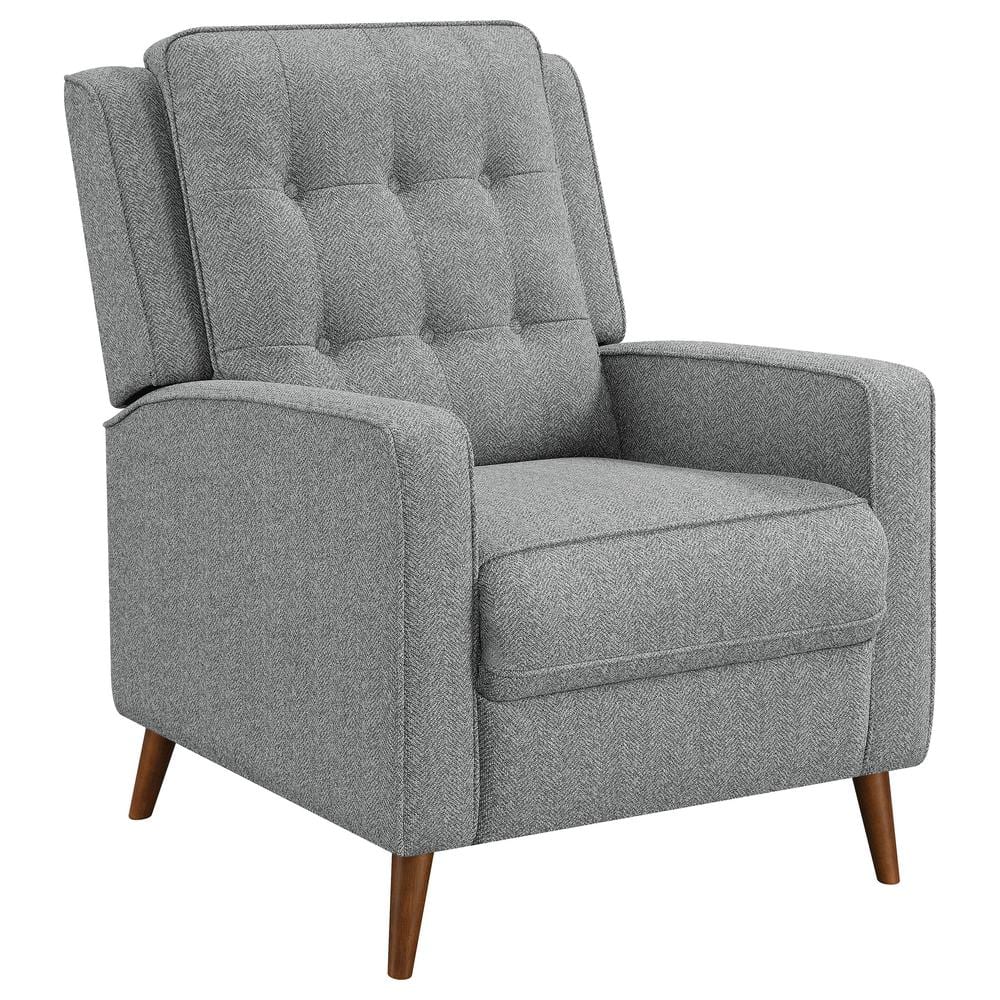 Gray Faux Leather Quilted Tufted Recliner with Pinewood Legs