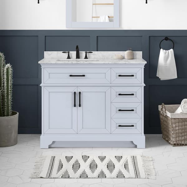 Home Decorators Collection Cherrydale 42 in. W x 22 in. D x 34 in. H Single Sink Bath Vanity in Light Blue with White Engineered Marble Top