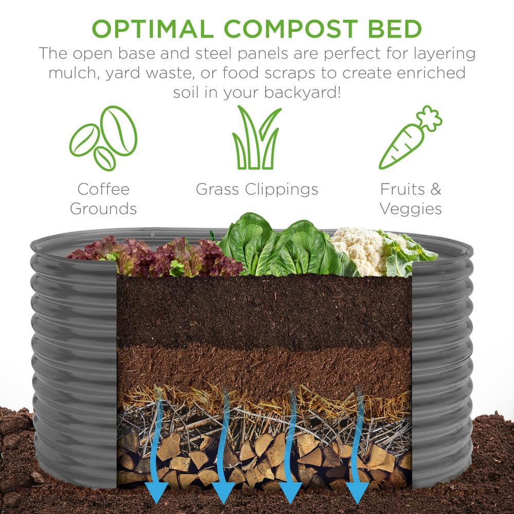 63-Inch Dark Gray Powder-Coated Steel Oval Raised Garden Bed