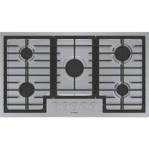 800 36 in. Gas Cooktop in Stainless Steel with 5 Burners including 17,000 BTU Burner
