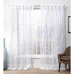 Wilshire Winter White Nature Sheer Hidden Tab / Rod Pocket Curtain, 54 in. W x 108 in. L (Set of 2)