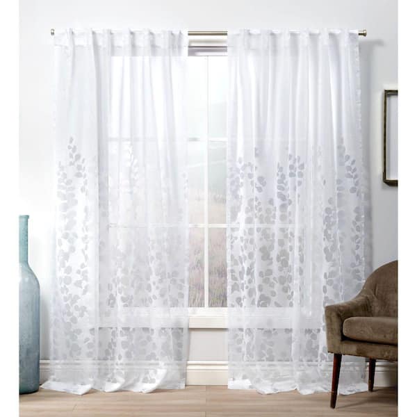 EXCLUSIVE HOME Wilshire Winter White Polyester Blend 54 in. W x 96 in. L Hidden Tab Sheer Curtain (Double Panel)