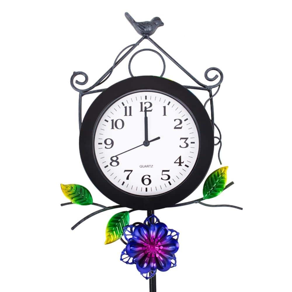 10 in Outdoor Wall Clock with Garden Stake, Silent Waterproof