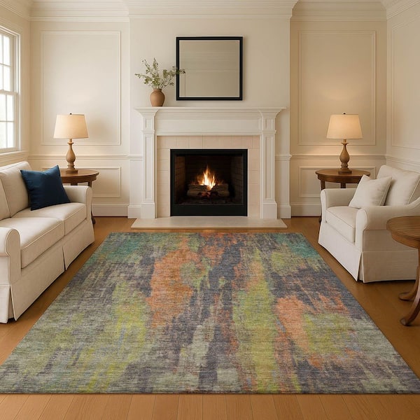 Mayfield Premium Machine Washable Abstract AMF1648 Orange 8 ft. x 10 ft. Area Rug