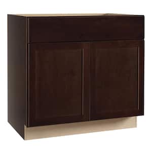 Shaker 36 in. W x 21 in. D x 34.5 in. H Assembled Bathroom Base Cabinet in Java without Shelf