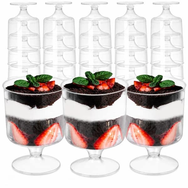 50-Pack 5 fl. oz. Clear Plastic Goblet Dessert Cups with Spoons Set of 100 Pieces for Pudding and Mousse