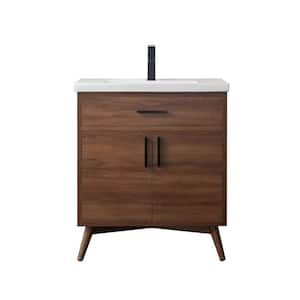 Nelson 30 in. W x 18 in. D x 34 in. H Bath Vanity in Walnut with White Ceramic Top with White Sink