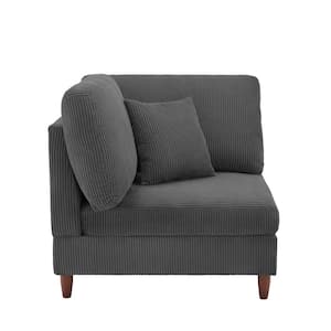 Modern Gray Corduroy Fabric Left Arm Facing Sectional Corner Armchair with Wood Legs Set of 1