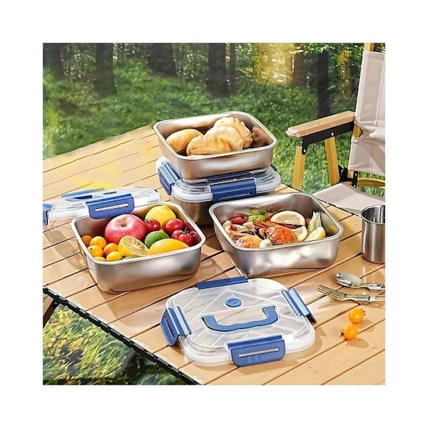Tahanbath 10PCS Extra Large Stainless Steel Food Storage Containers Airtight Blue Lids for Kitchen Organization