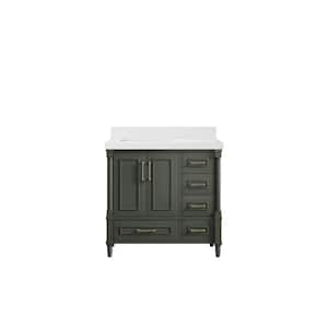 Hudson 36 in. W x 22 in. D x 36 in. H Left Offset Sink Bath Vanity in Pewter Green with 2 in. White Quartz Top