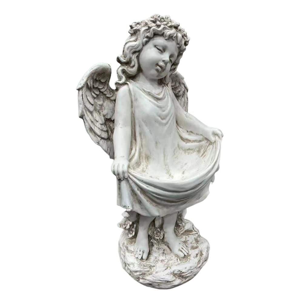 Angel White 10 in. x 21 in. Resin Weathered Angel Cherub Sculpture, Dress Garden Status Figurine for Indoor, Outdoor price history on PriceWatchPro