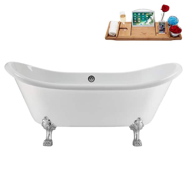 Streamline 71 in. x 31 in. Acrylic Clawfoot Soaking Bathtub in Glossy White with Polished Chrome Drain and Polished Chrome Clawfeet