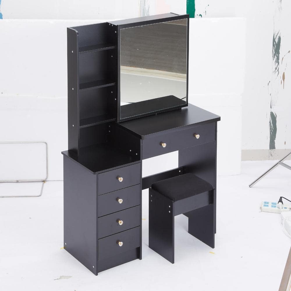 2-Piece Black Makeup Vanity Table Set with Cushioned Stool and Sliding Mirror durable construction price history on PriceWatchPro
