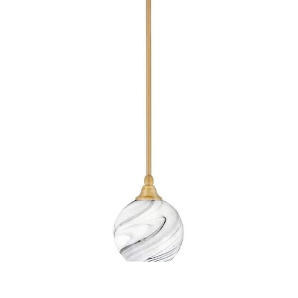 Unbranded Sparta 100-Watt 1-Light New Age Brass Shaded Pendant Light Mini Pendant with Onyx Swirl Glass and No Bulb Included