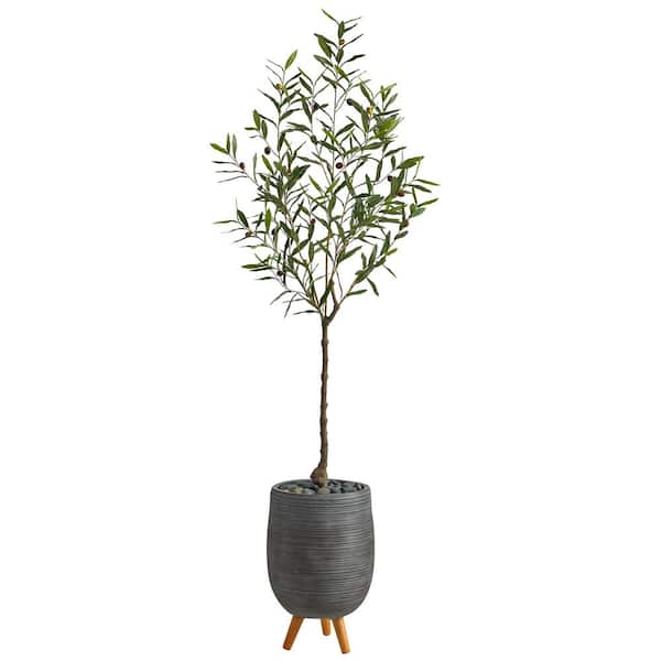 Nearly Natural 70in. Olive Artificial Tree in Gray Planter with Stand