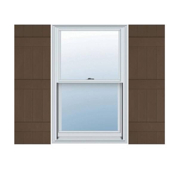 Builders Edge 14 in. W x 80 in. H Vinyl Exterior Joined Board and Batten Shutters Pair in Federal Brown
