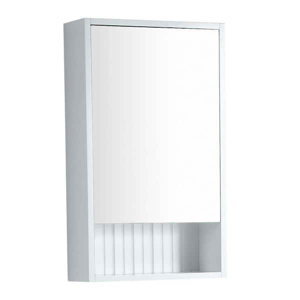 FINE FIXTURES Venezian 18 in. W x 29.5 in. H Small Rectangular White Matte Wooden Surface Mount Medicine Cabinet with Mirror