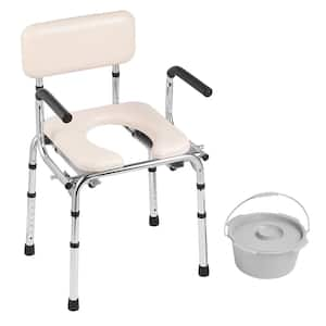 Commode Chair Bedside Commode with Padded Seat Drop-Down Arm 7-Level Adjustable Height 5.8L Removable Bucket Toilet Seat