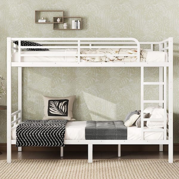 White Twin XL Over Twin XL Bunk Beds for Adults, Heavy Duty Adult Bunk Beds, Metal Bunk Bed Twin XL for Kids, Teens