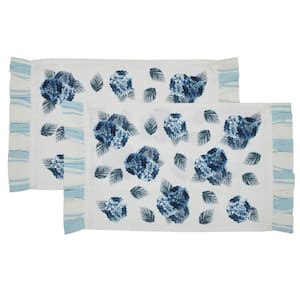 Finders Keepers 19 in. W x 13 in. H Blue PET Hydrangea Ruffled Placemat (Set of 2)