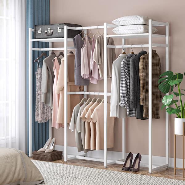 Tribesigns Free -Standing Closet Organizer, Heavy Duty Closet Storage with 6 Shelves and Hanging Bar, Large Clothes Storage & Standing Garmen Rack for