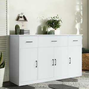 56 in. Accent Storage Cabinet Kitchen Storage Cabinet with 4-Doors and 3-Drawers in White