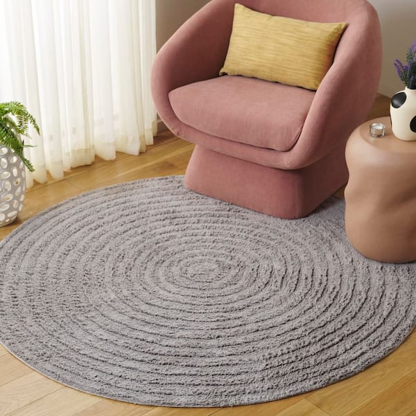 Easy Care Gray 4 ft. x 4 ft. Machine Washable High-Low Dendric Solid Round Area Rug