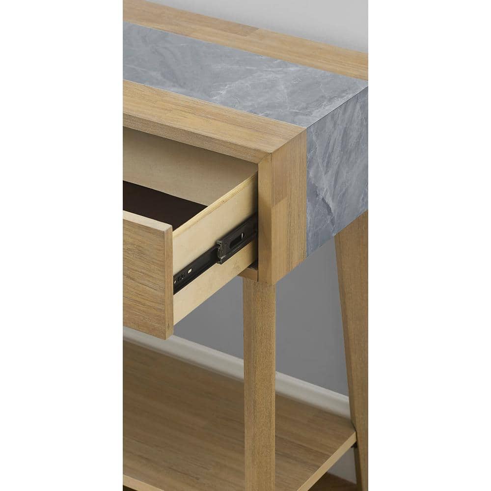 Calgary Natural Acacia and Gray Stone Sofa Table with Storage